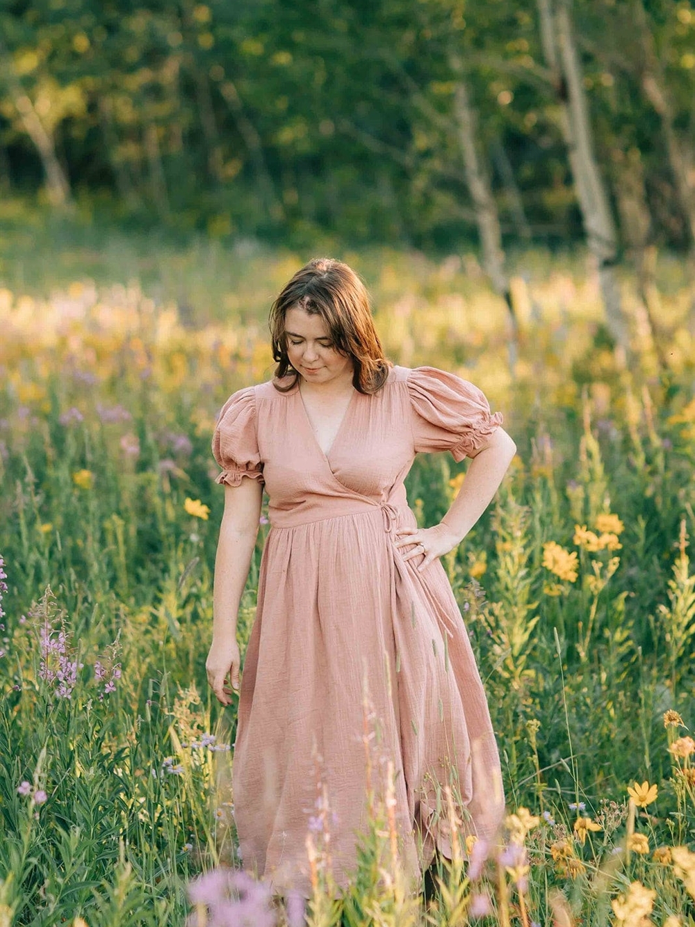Shop Dahl Delilah dress100% Cotton Puff-Sleeve Wrap Maxi Dress in Dusty Rose